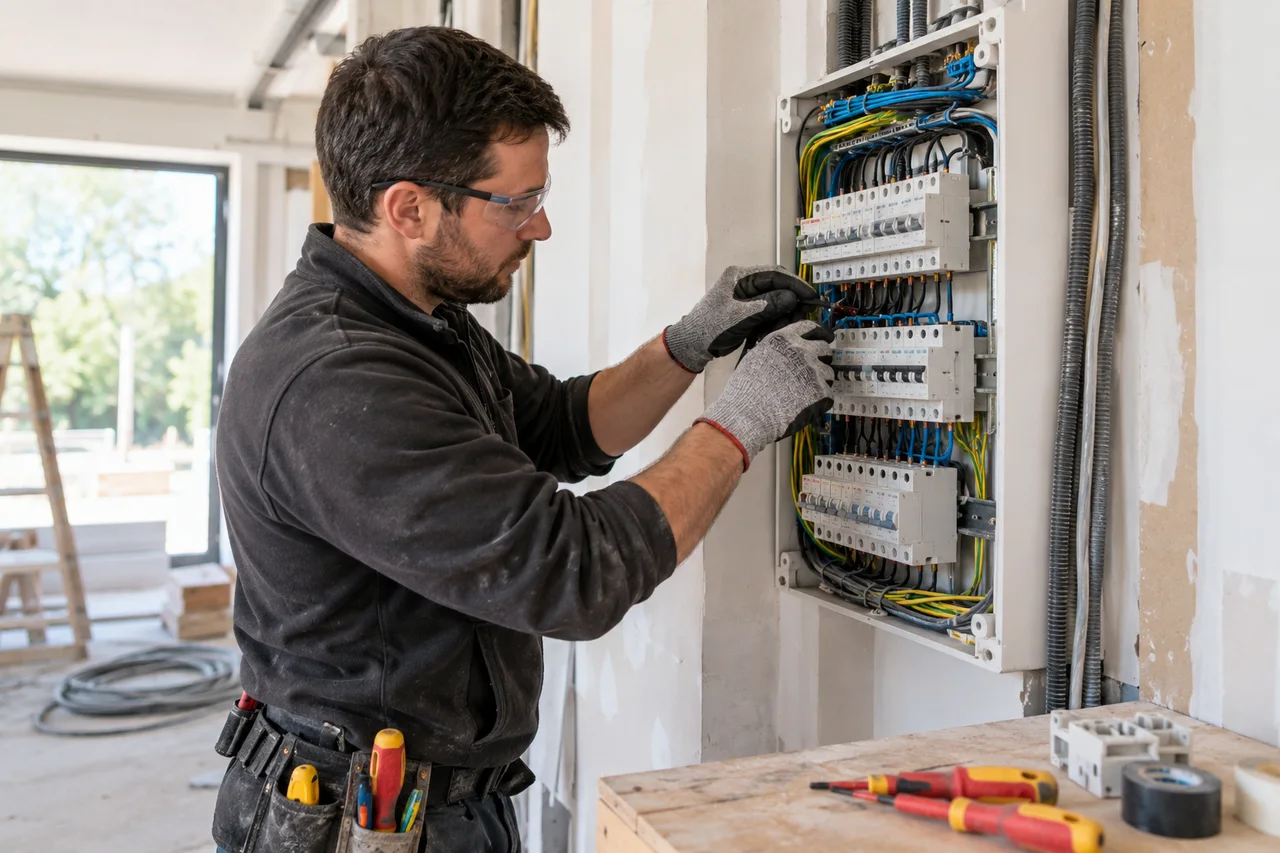 Profesional revisando una instalación eléctrica como imagen ilustrativa