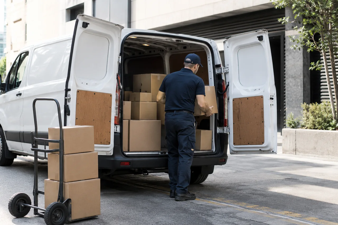 Transporte de mercancía que ilustra una actividad a domicilio