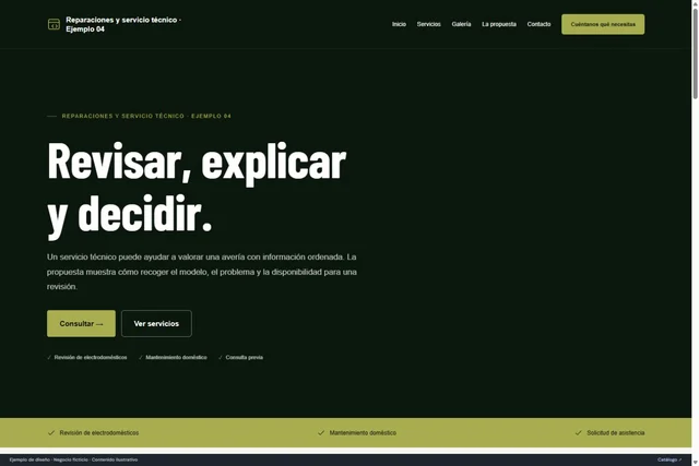 Vista previa de Reparaciones y servicio técnico · Ejemplo 04