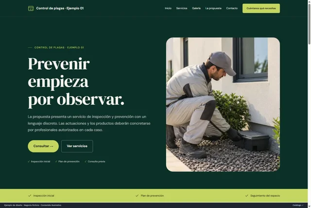 Vista del ejemplo Control de plagas · Ejemplo 01