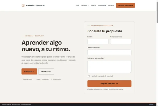 Vista del ejemplo Academias · Ejemplo 01