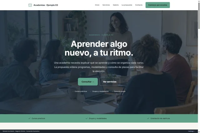 Vista previa de Academias · Ejemplo 03
