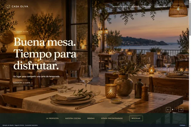Vista del ejemplo Casa Oliva · Ejemplo de restaurante