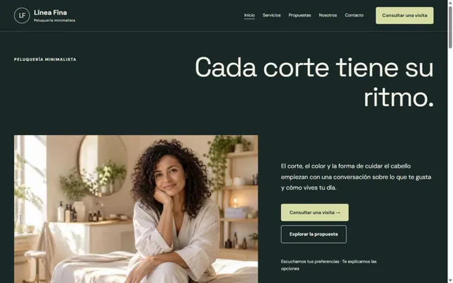 Vista previa de Línea Fina · Peluquería minimalista