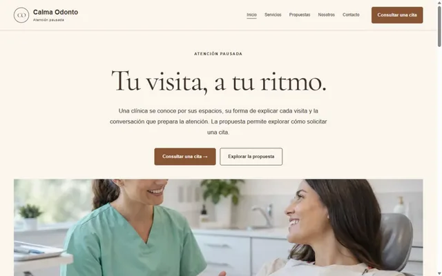 Vista previa de Calma Odonto · Atención pausada