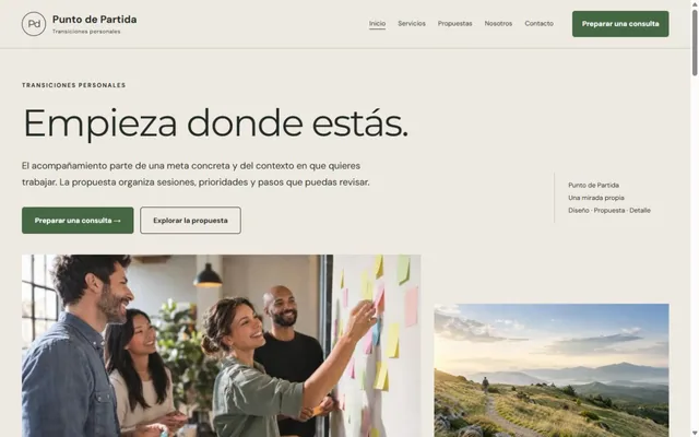 Vista previa de Punto de Partida · Transiciones personales