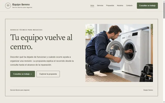 Vista previa de Equipo Sereno · Servicio técnico para negocios