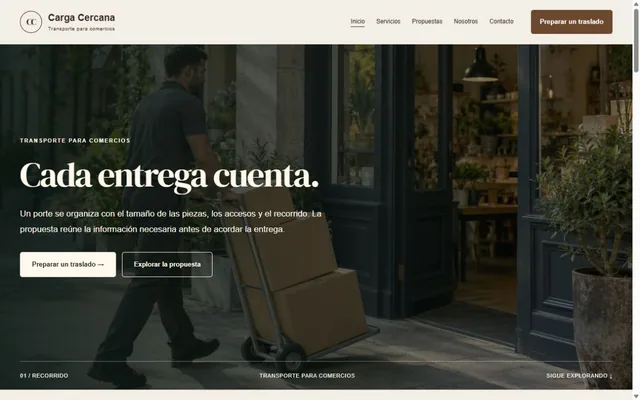Vista previa de Carga Cercana · Transporte para comercios