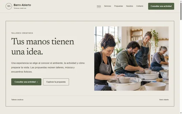 Vista previa de Barro Abierto · Talleres creativos